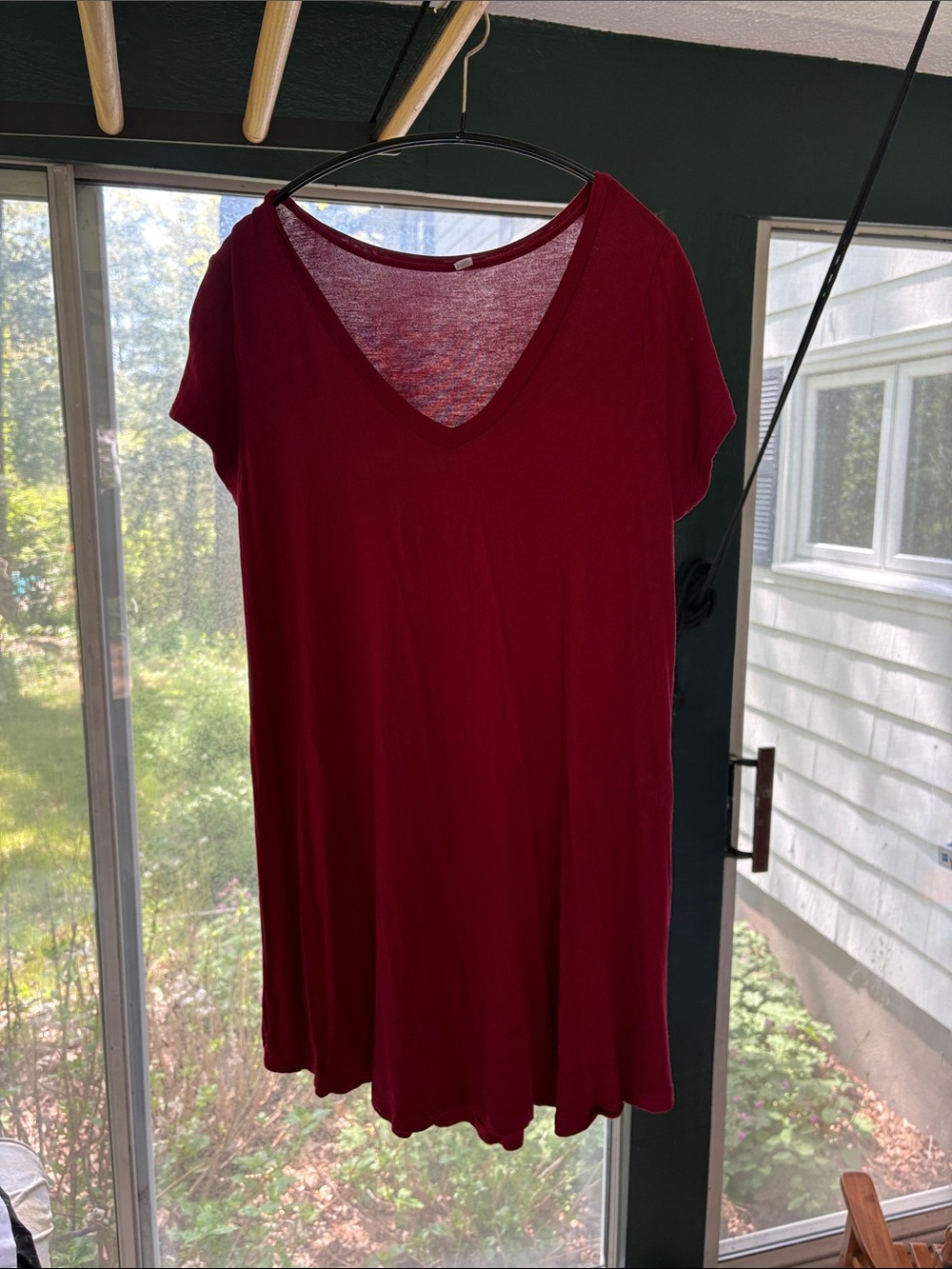 Popana V-Neck Short Sleeve Tunic Top - Burgundy